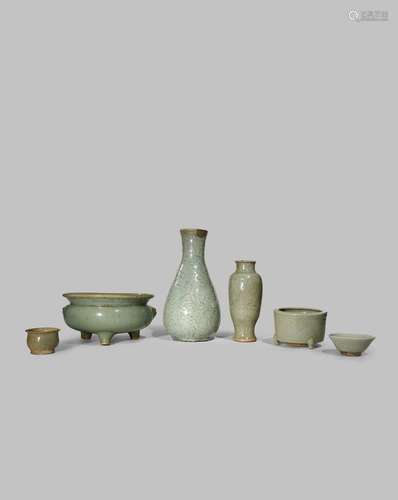 SIX CHINESE CELADON AND CELADON-TYPE ITEMS