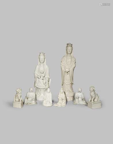 EIGHT CHINESE BLANC DE CHINE FIGURES