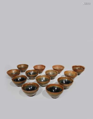 A SET OF THIRTEEN CHINESE JIAN YAO-TYPE TEA BOWLS