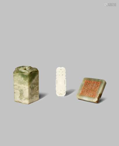 TWO CHINESE JADE SEALS AND A PENDANT