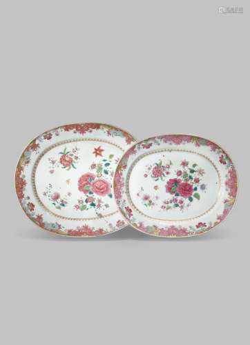 TWO CHINESE FAMILLE ROSE OVAL DISHES