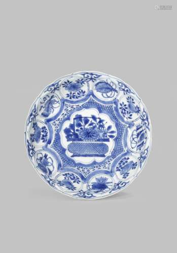 A CHINESE BLUE AND WHITE KRAAK 'FLOWER BASKET' DISH
