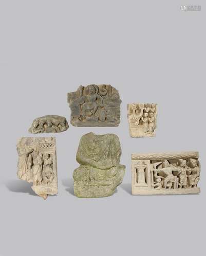 SIX GANDHARAN GREY SCHIST FRAGMENTS