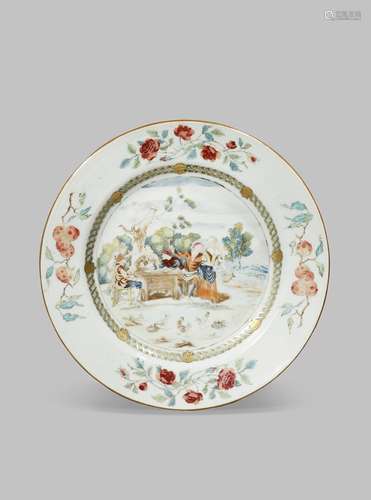 A CHINESE FAMILLE ROSE 'EUROPEAN SUBJECT' PLATE