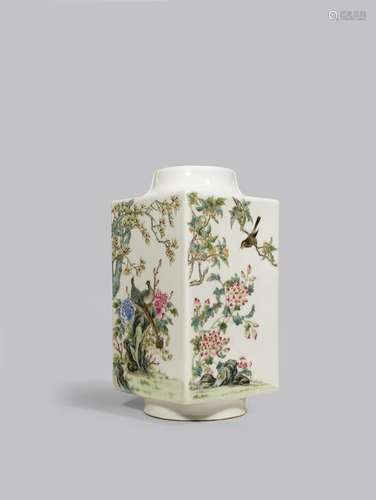 A CHINESE FAMILLE ROSE CONG-SHAPED VASE