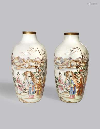 A PAIR OF CHINESE FAMILLE ROSE 'LANDSCAPE' VASES