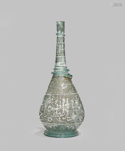 AN OTTOMAN SYRIAN GLASS ROSE WATER BOTTLE