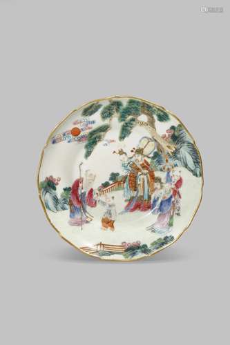 A CHINESE FAMILLE ROSE 'FU LU SHOU' SAUCER