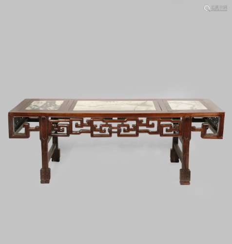 A CHINESE HARDWOOD AND DREAMSTONE LOW TABLE