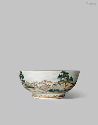 A CHINESE FAMILLE ROSE 'FOX HUNTING' BOWL