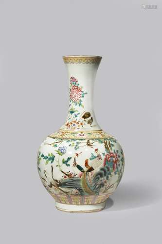 A CHINESE FAMILLE ROSE 'BIRDS AND FLOWERS' BOTTLE VASE