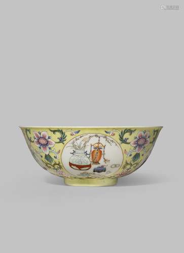 A CHINESE FAMILLE ROSE MEDALLION BOWL