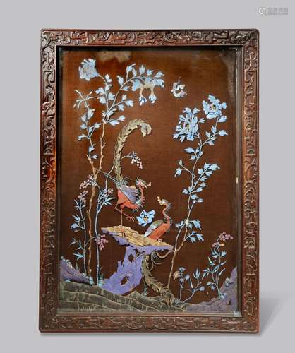 A CHINESE KINGFISHER FEATHER PANEL