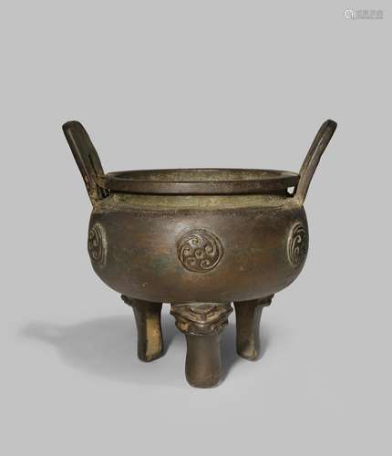 A CHINESE BRONZE TRIPOD INCENSE BURNER