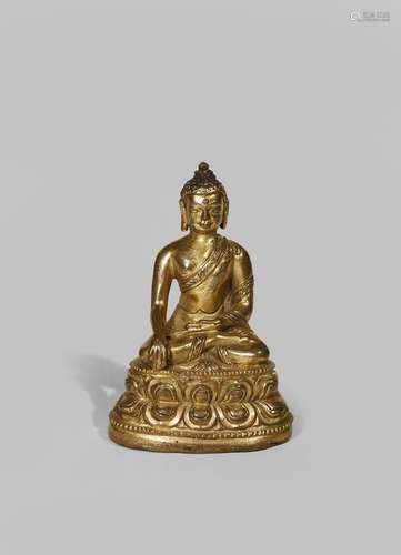 A TIBETAN GILT BRONZE FIGURE OF BUDDHA SAKYAMUNI