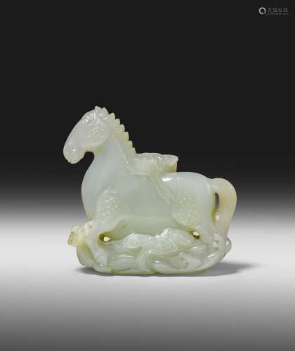 A FINE CHINESE WHITE JADE CARVING OF LONG MA