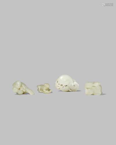 FOUR SMALL CHINESE WHITE JADE ANIMAL CARVINGS