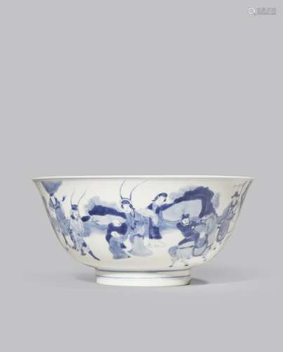 A CHINESE BLUE AND WHITE 'HUNTING' BOWL