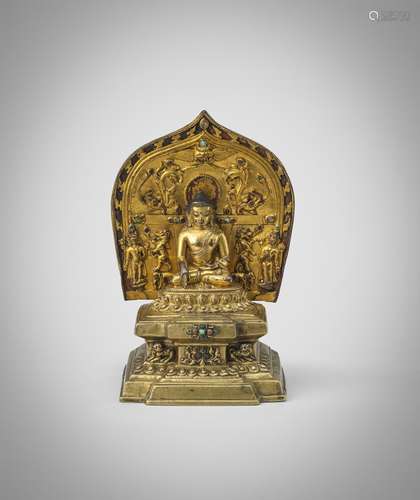 A RARE TIBETAN GILT BRONZE FIGURE OF BUDDHA SAKYAMUNI