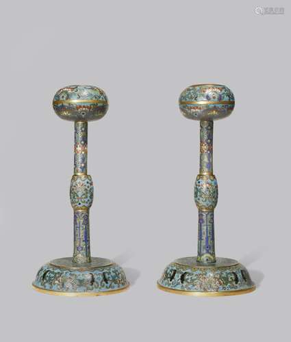 A PAIR OF CHINESE CLOISONNE AND GILT BRONZE HAT STANDS