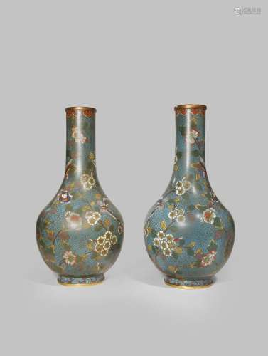A PAIR OF CHINESE CLOISONNE 'BUTTERFLY' VASES