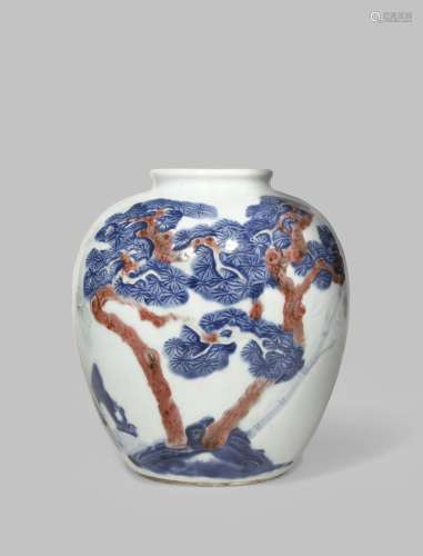 A CHINESE UNDERGLAZE BLUE AND RED 'THREE FRIENDS OF WINTER' VASE