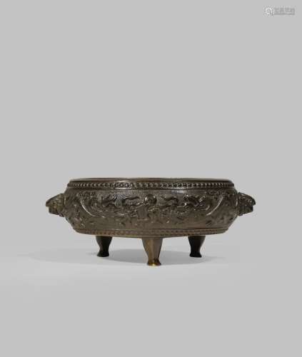 A CHINESE BRONZE DRUM-SHAPED INCENSE BURNER
