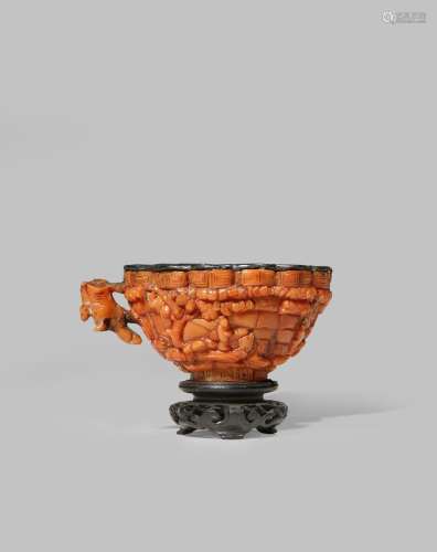 A RARE CHINESE IMPERIAL CORAL CUP