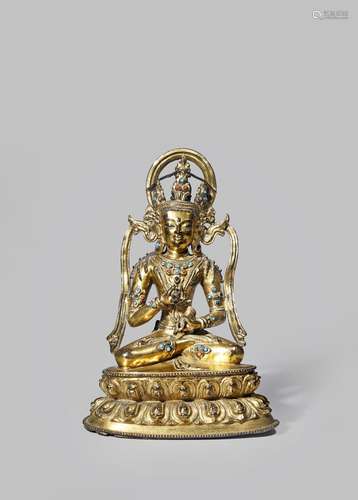 A TIBETAN GILT BRONZE FIGURE OF VAJRASATTVA