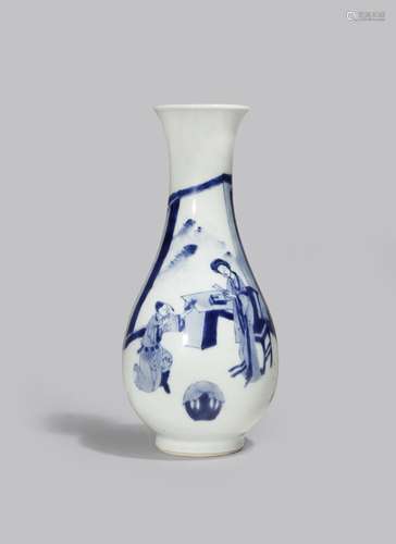 A CHINESE BLUE AND WHITE SLENDER PEAR-SHAPED VASE