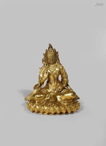 A TIBETAN GILT BRONZE FIGURE OF A BODHISATTVA