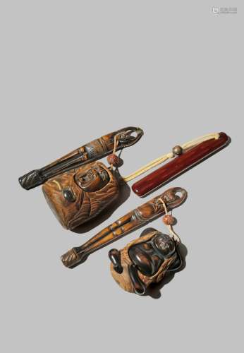 TWO JAPANESE TOBACCO BOXES AND PIPE HOLDERS SETS