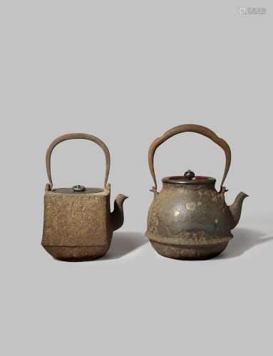 TWO JAPANESE CAST-IRON KETTLES AND COVERS