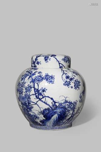 A LARGE JAPANESE BLUE AND WHITE JAR