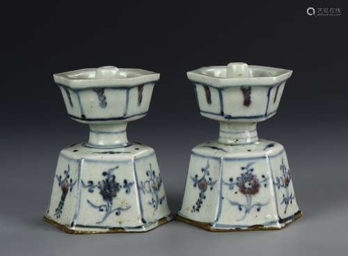 Pair of Chinese Blue and White Candle Holder