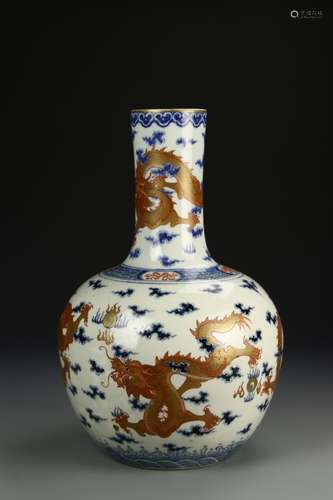 Chinese Blue and White Dragon Vase