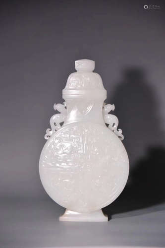 A HETIAN JADE CARVED BOTTLE VASE