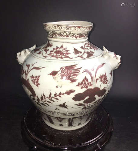 RED UNDERGLAZED CHINESE DUCK JAR