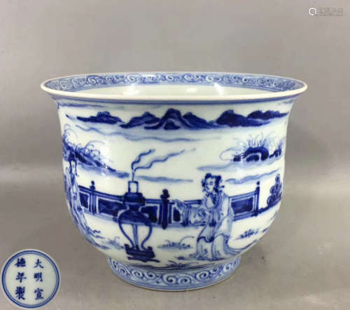 A XUANDE MARK BLUE&WHITE LANDSCAPE SUBJECT BOWL