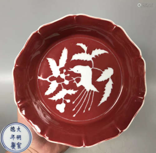 A XUANDE MARK RED GLAZE BOWL