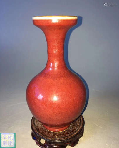 QIANLONG NIANZHI MARK RED GLAZED BOTTLE VASE