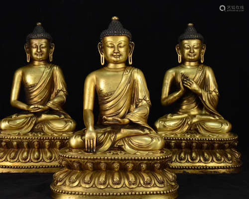 BRONZE GLITED BUDDHA SET