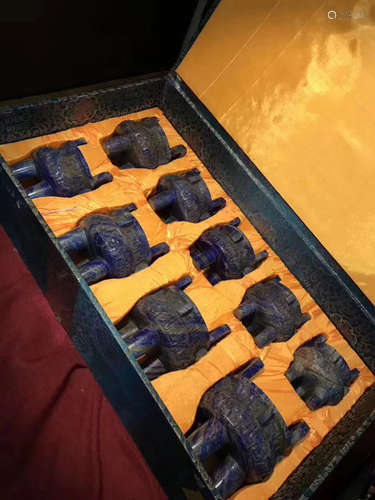 NINE LAZULI STONE CARVED CENSERS