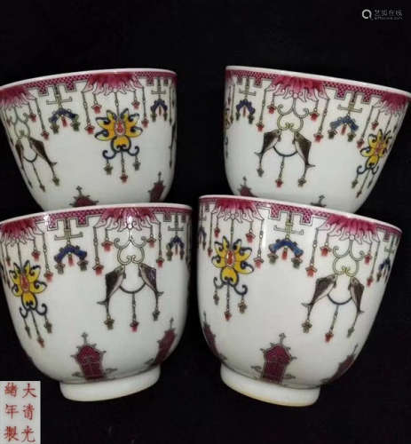 FOUR GUANGXU MARK FINE DECORATED CUPS