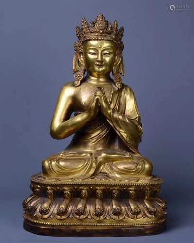 GILT BRONZE CARVED FIGURE OF BUDDHA