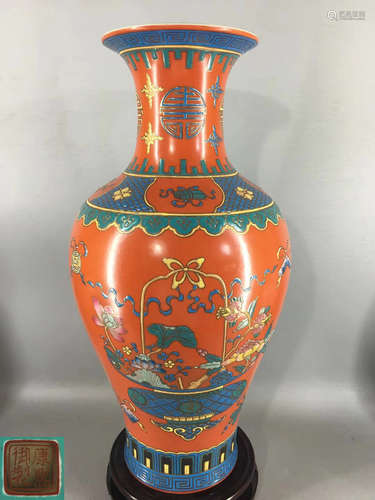 A KANGXI MARK CLOISONNE FALANGCAI VASE