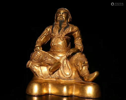 A GILT BRONZE GUANGONG FIGURE