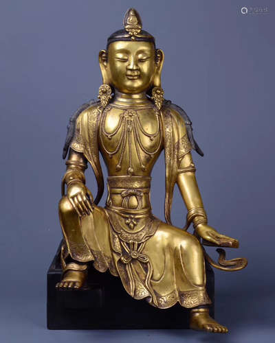 GILT BRONZE CARVED FIGURE OF GUANYIN