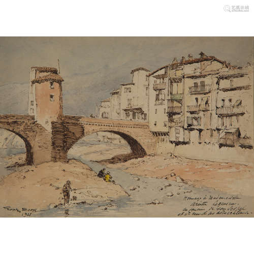 GEORGES SCOTT (1873-1942) PONT SUR LA BEVEDA, 1938 Encre et aquarelle sur papierSignée et datée 