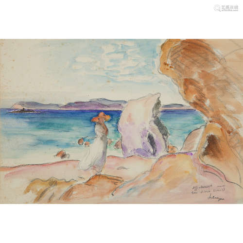 HENRI LEBASQUE (1865 - 1937) Jeune femme sur la plage